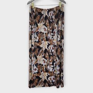 Vintage 90s Midi Skirt DBS Womens 3X Floral Elastic Waist Pleated Retro Resort